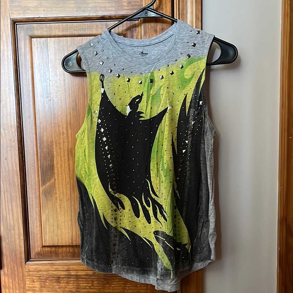 Disney Gray and Green Maleficent Graphic Sleeveless Top